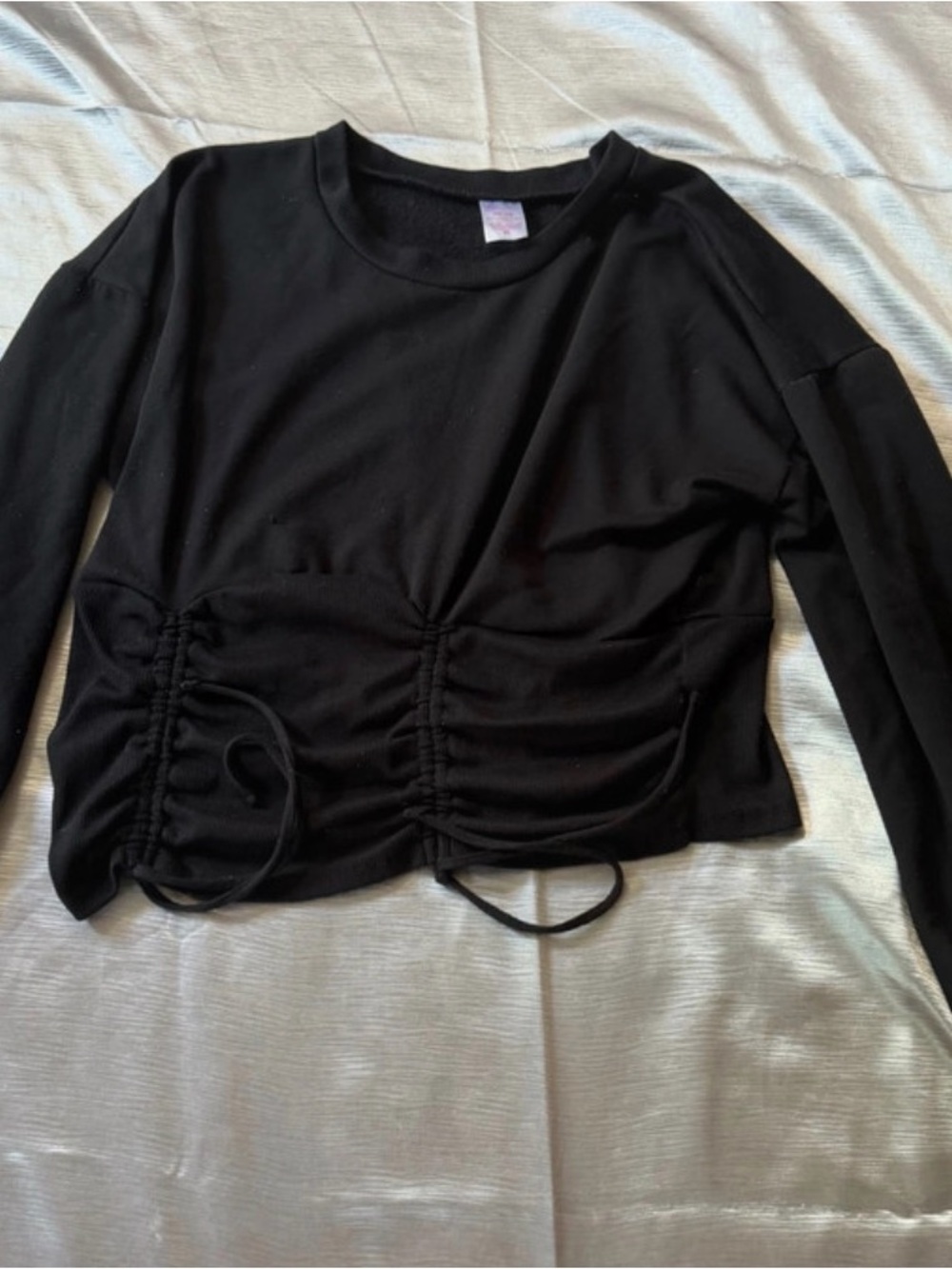 No Boundaries Black Long Sleeve Ruched Drawstring Top